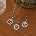 Silver stainless steel S-letter jewelry set with rhinestone pendant and earrings - Letter S Style (80023) / Earrings + Pendant Set
