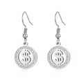 Silver-toned titanium steel dollar sign drop earrings with sparkling rhinestones - Dollar Sign Style (80020) / Earrings
