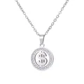 Silver stainless steel dollar sign pendant necklace with sparkling rhinestones - Dollar Sign Style (80020) / Pendant Necklace