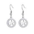Elegant stainless steel star dangle earrings with crystal border in silver finish - Star Style (80010) / Earrings