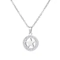Minimalist stainless steel circular star pendant necklace with sparkling white zircons - Star Style (80010) / Pendant Necklace