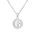 Elegant silver stainless steel cross pendant necklace with inlaid clear crystals - Cross Style (80022) / Pendant Necklace