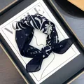 Elegant navy and white floral 55cm silk cotton blend square scarf for women, SKU image - Totem Black