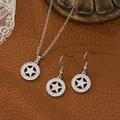 Elegant stainless steel star jewelry set featuring rhinestone necklace and matching earrings - Star Style (80010) / Earrings + Pendant Set
