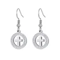 Silver stainless steel cross earrings with sparkling rhinestone circle detail - Cross Style (80022) / Earrings