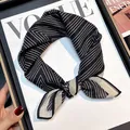 Elegant black and white striped square scarf made of silk cotton blend for women - Black Stripe
