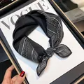 Elegant black paisley silk cotton blend square scarf with white dot pattern 55cm - Black