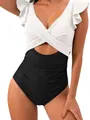 Maillot de bain une pièce pour femme à volants bicolore noir et blanc - S / Noir et Blanc