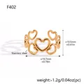 Goldener offener Herzring aus Edelstahl mit detaillierten Größen- und Gewichtsangaben - Herz Stil (F402) / Gold