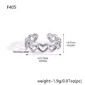 Adjustable silver stainless steel ring with hollow heart pattern and dimensions - Thick Heart Style (F405)