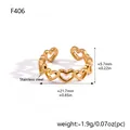 Gold plated stainless steel open ring with hollow heart pattern and dimensions - Thick Heart Style (F406)