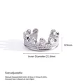 Adjustable titanium steel open ring in silver with leaf crown details for women - Thick Crown Style (F407)