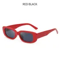 Retro rectangular sunglasses featuring a bold red frame and dark protective lenses - Red Frame Grey Lens