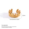 Gold plated titanium steel crown shaped open ring with adjustable size for women - Thick Crown Style (F408)
