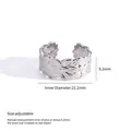 Silver leaf pattern stainless steel open ring with adjustable size and detailed specs - Wide Leaf Style (F409)