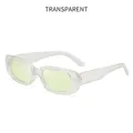 Retro rectangular sunglasses featuring a transparent clear frame and pale green lenses - Clear Frame Yellow Lens