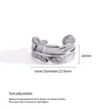 Adjustable silver stainless steel feather open ring with detailed engraving for women - Feather Style (F411)