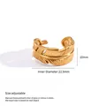 Elegant gold feather adjustable titanium steel open ring with 10mm width detail - Feather Style (F412)