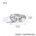 Polished silver stainless steel hug hands open ring with dimension and weight details - Hug Style (F413)