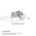 Adjustable silver feather shaped stainless steel ring with 19.9mm inner diameter - Leaf Style (F417)