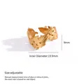 Elegant gold stainless steel leaf ring with 9mm width and adjustable open design - Leaf Style (F418)