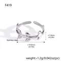 Elegant silver stainless steel adjustable open ring featuring a delicate leaf design - Willow Leaf Style (F419)