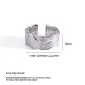 Silver braided stainless steel open ring with adjustable sizing and 9mm width band - Wide Weave Style (F421)