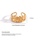 Elegant gold leaf design adjustable open ring made of premium stainless steel jewelry. - Leaf Style (F424)