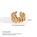 Elegante verstelbare gouden ring van hoogwaardig titaniumstaal met laurierbladeren. - Groot Blad Stijl (F432)