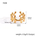 Verstelbare open ring van goudkleurig roestvrij staal met alle afmetingsdetails - Rond Blad Stijl (F438)