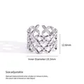 Zilveren brede rasterpatroon titanium stalen open ring met verstelbare maat chique stijl - Dubbellaagse Bloem Stijl (F439)