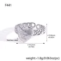 Verstelbare zilveren roestvrijstalen hartring met kettingband en Love You tekst - Hart Gegraveerde Stijl (F441)