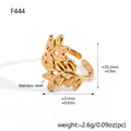 Elegante gouden roestvrijstalen open ring met bladontwerp voor dames, verstelbaar - Blad Verstrengeld Stijl (F444)