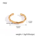 Gouden roestvrijstalen open ring met bamboe textuur en maatspecificaties - Bamboe Stijl (F452)