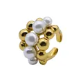 Eleganter goldener Edelstahlring mit weißen Perlen für Damen, offen und verstellbar - Gold