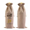Detaillierte Nahaufnahme eines Jute-Weingeschenkbeutels zum 21. Geburtstag Print - 21. Geburtstag (Natur/Weinrot)