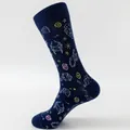 Navy blue mid calf socks featuring a colorful space planet and constellation print - EU Size 41-46 / Navy Blue Star Map