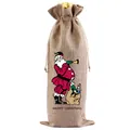 Detailansicht eines Jutesack-Weinkühlerbeutels mit festlichem Weihnachtsmann-Design. - Sideways Santa Style