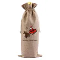 Detail einer Wein-Geschenktüte aus Leinenimitat mit Weihnachtsmann-Schlitten und Aufdruck - Rentier Schlitten Weihnachtsmann Stil