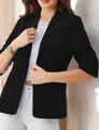 Blazer nero sfiancato da donna con maniche a 3/4 a pieghe per ufficio e tempo libero - S / Nero