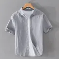 Summer men's grey casual short sleeve Oxford shirt in breathable pure cotton fabric - M / Gray