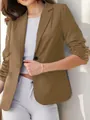 Giacca blazer marrone da donna dal taglio attillato con maniche arricciate e un bottone - S / Cachi
