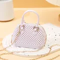 Mini-PVC-Gelee-Schalentasche mit Perlenstruktur und goldener Kette in Helllila. - Weiß