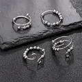 Set of 4 premium stainless steel fidget rings with rotatable beads in silver - Size 7 / Steel Color 4-Piece Set