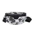 Bolso de pecho retro para mujer con estampado de vaca, correa ancha negra y cadena de plata - Negro