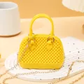 Gelbe Mini-PVC-Gelee-Tasche in Muschelform mit Perlenmuster und Goldkette - Gelb