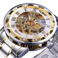 Montre mécanique squelette luxe pour homme bicolore avec lunette sertie de strass - Cadran Blanc Bicolore