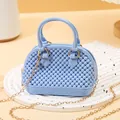 Sky blue mini PVC jelly shell bag with a golden chain strap and beaded outer texture - Sky Blue