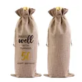 Leinen-Jute-Weingeschenktüte mit individuellem Aufdruck zum 50. Geburtstag in Natur - 50. Geburtstag (Natur/Weinrot)