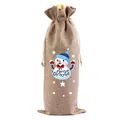 Festliche Weinflaschentüte zu Weihnachten aus Leinenimitat mit niedlichem Schneemann - Natur Weihnachten Stil 2
